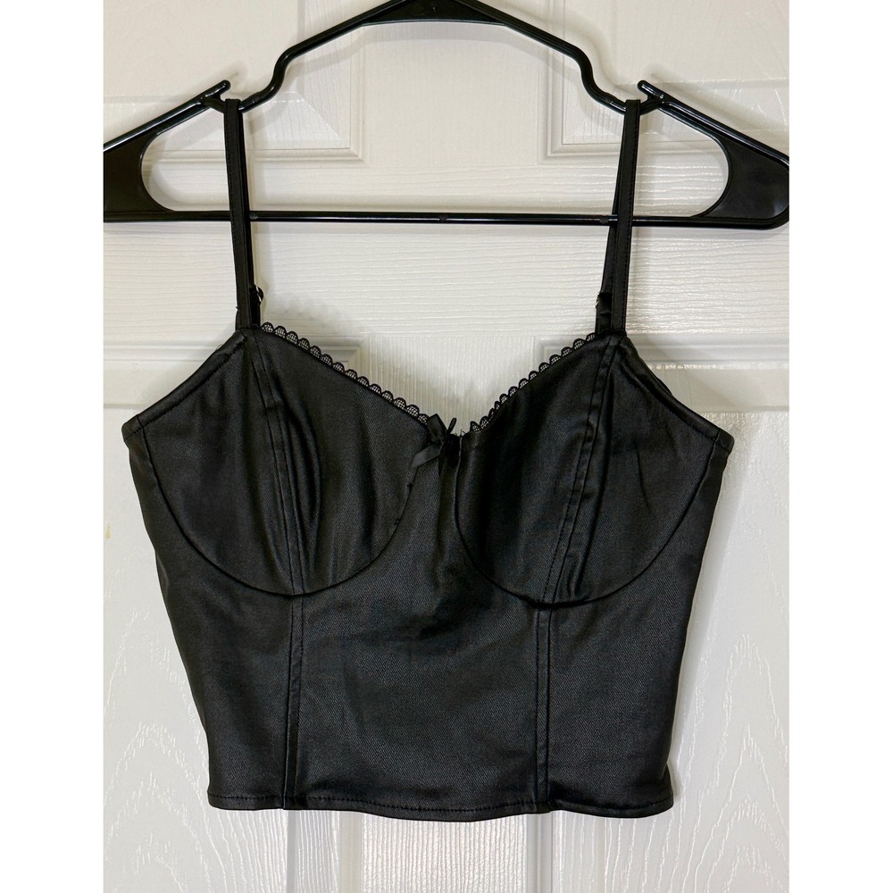 Camellia Bustier Crop Top Womens Small Black Lace Trim Edgy‎ Night Out Coquette